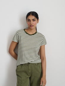 Women | Prospect Striped Tee | Linen Faded Grove x White