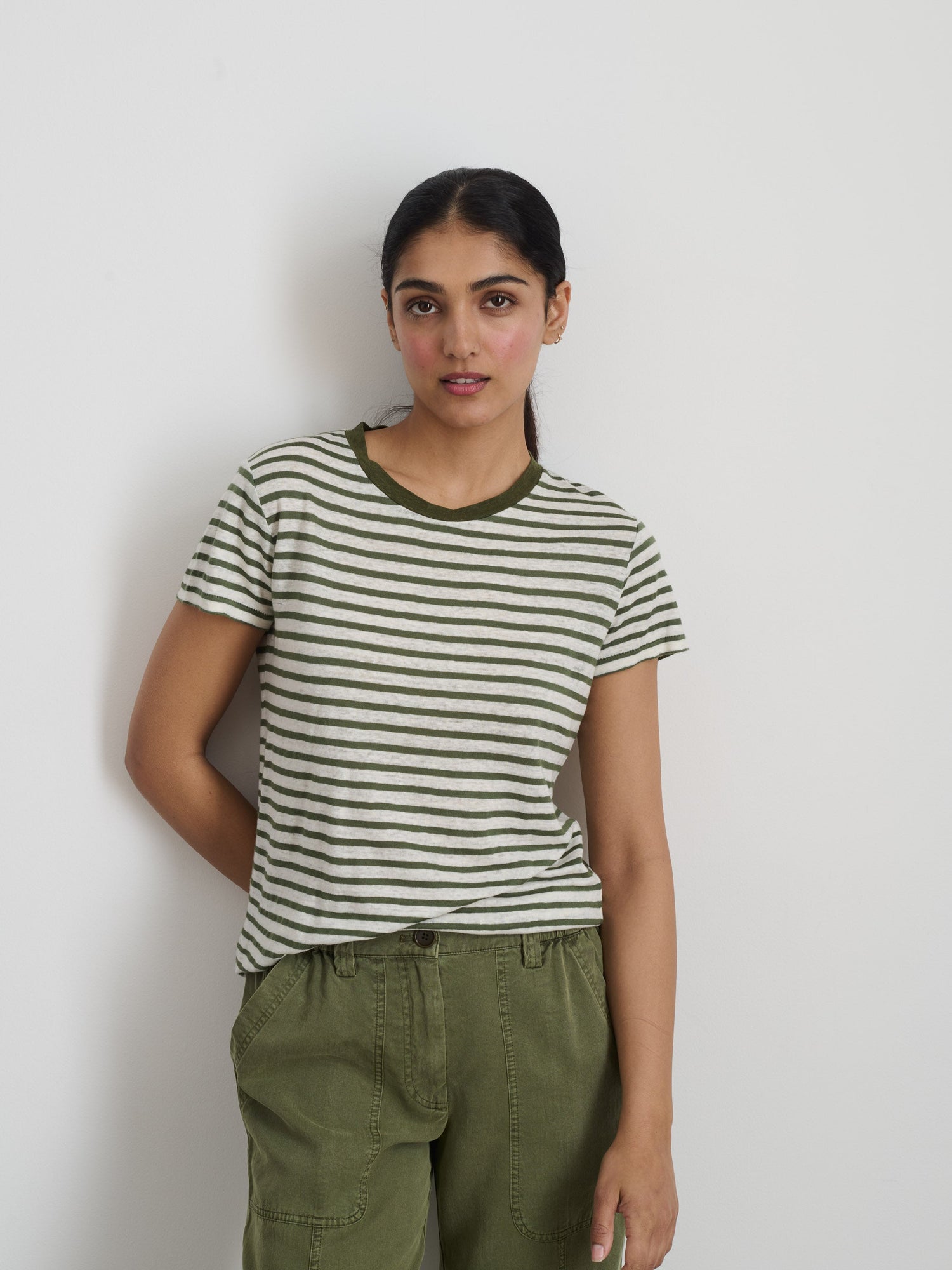 Women | Prospect Striped Tee | Linen Faded Grove x White