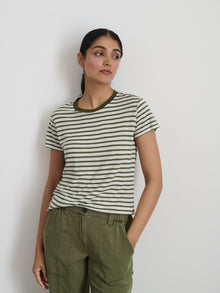 Women | Prospect Striped Tee | Linen Faded Grove x White