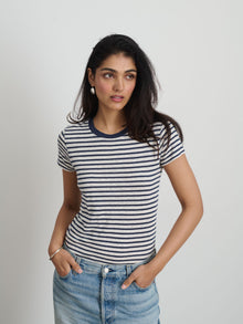Women | Prospect Striped Tee | Linen Navy x White