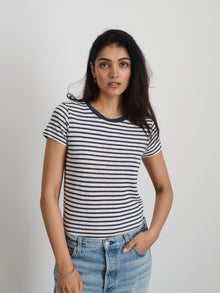 Women | Prospect Striped Tee | Linen Navy x White