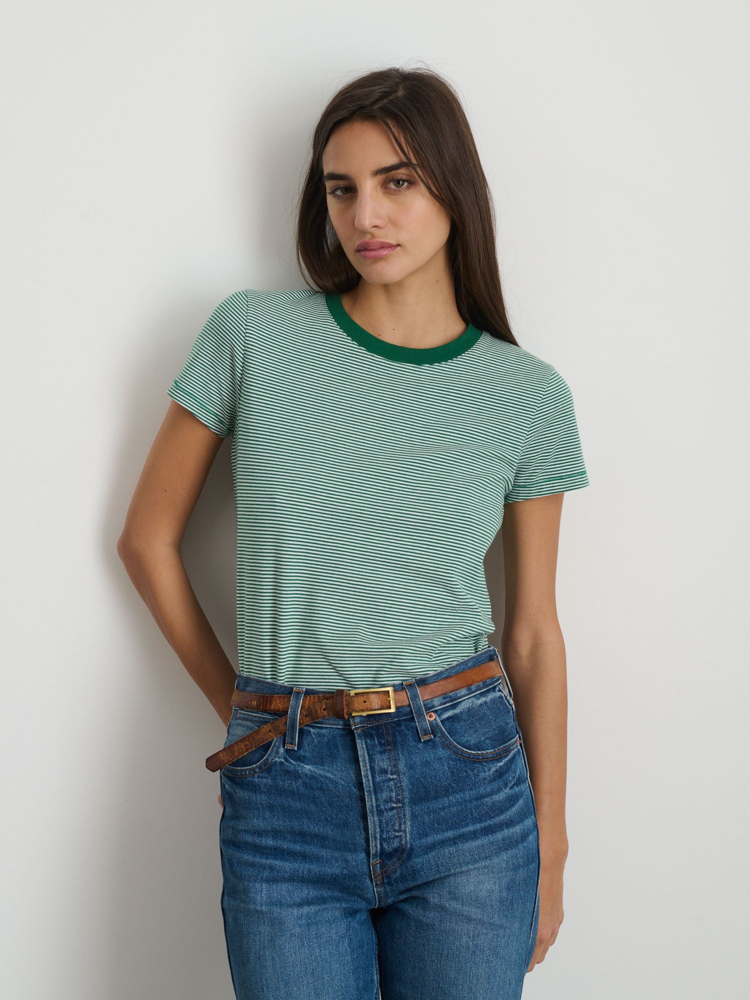 Women | Prospect Tee | Striped Cotton Jersey Green x White