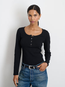 Women | Everyday Ribbed Henley | Black