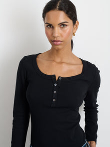 Women | Everyday Ribbed Henley | Black