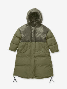 Woman LONG DOWN PUFFER - Stone Green - flat lay without belt