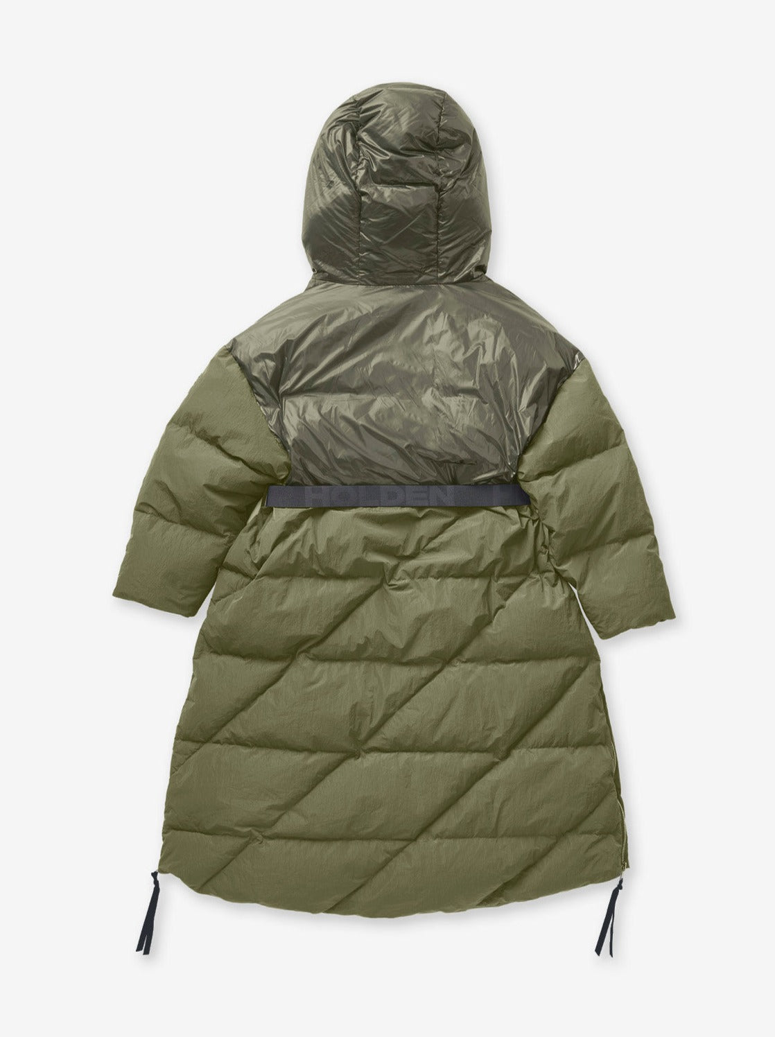 Woman LONG DOWN PUFFER - Stone Green - flat lay - back