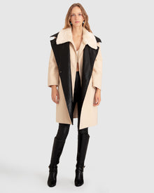 Women | Watch Me Go Oversized Leather Trimmed Coat | Pale Oat