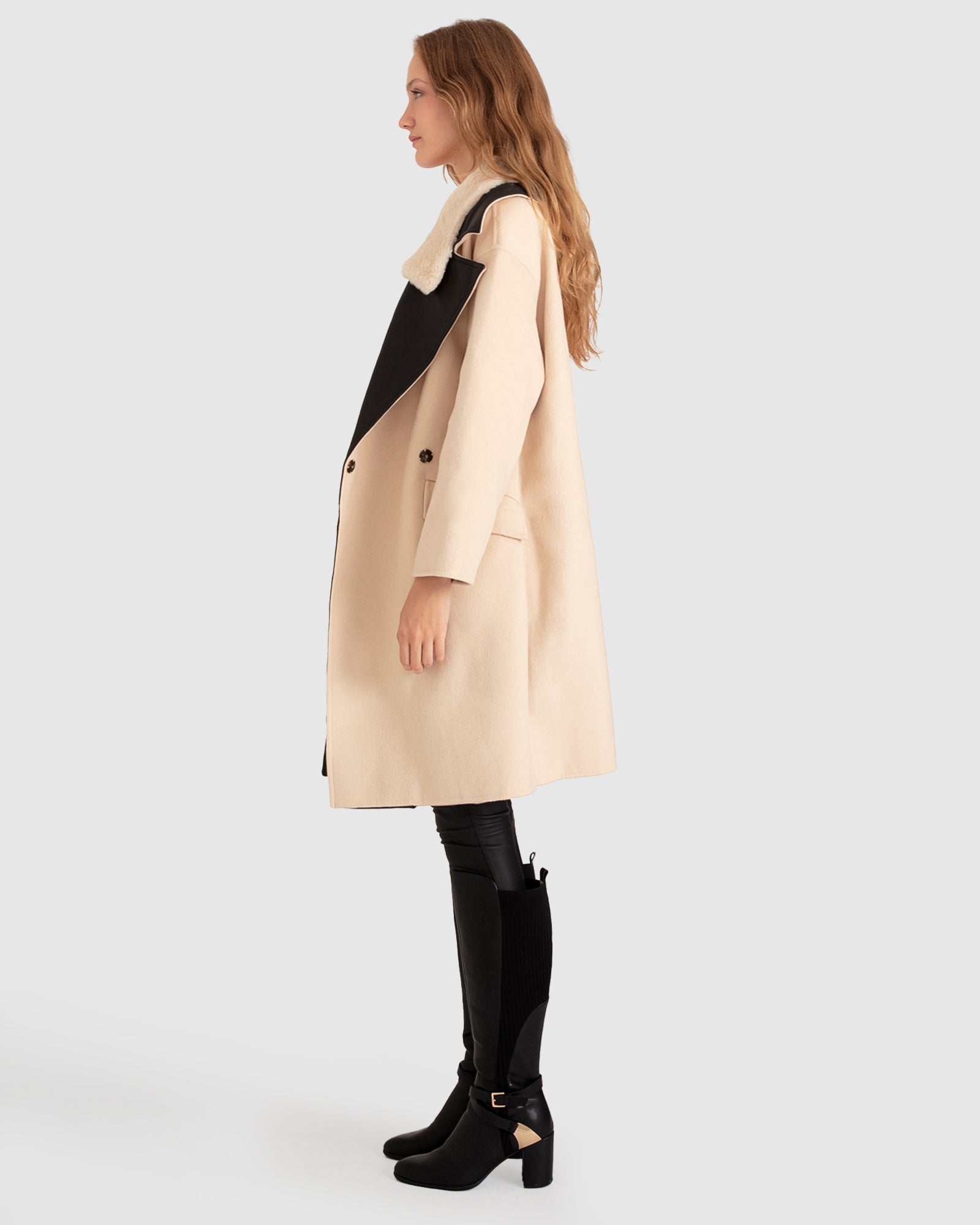 Women | Watch Me Go Oversized Leather Trimmed Coat | Pale Oat