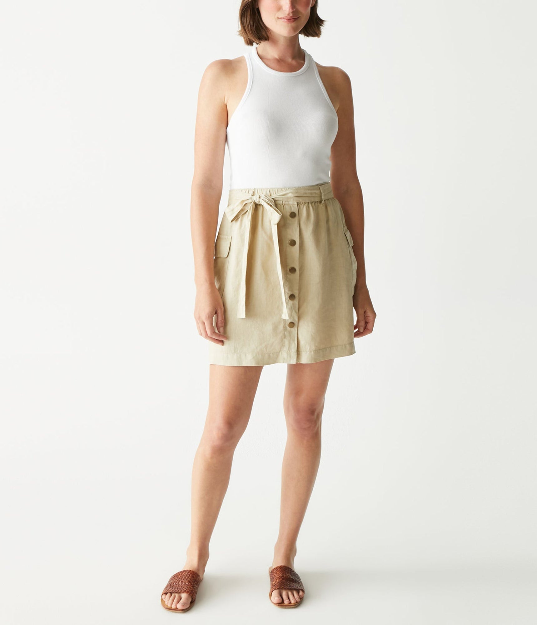 Martina Linen Button Front Skirt | Natural
