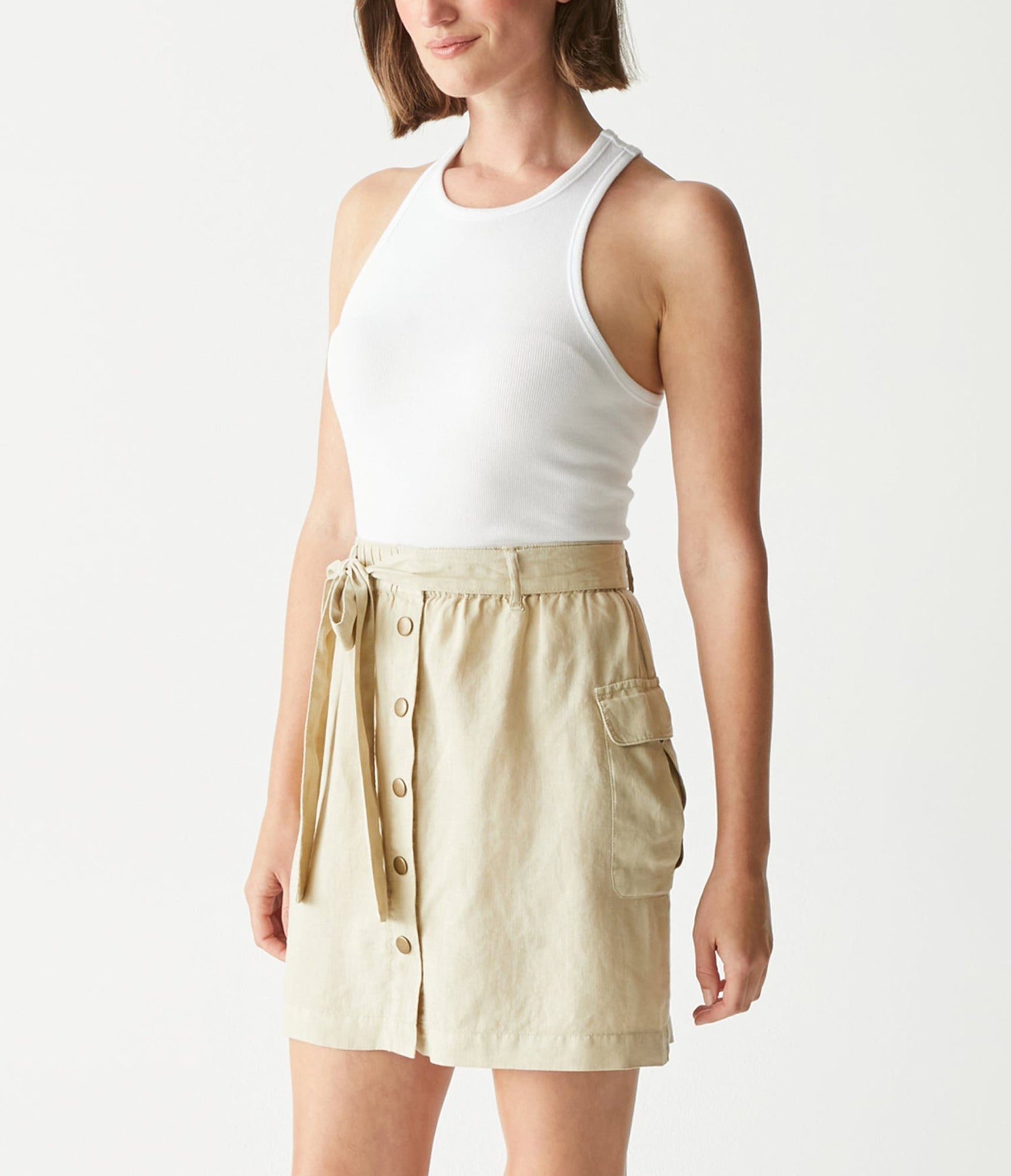 Martina Linen Button Front Skirt | Natural