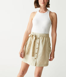 Martina Linen Button Front Skirt | Natural