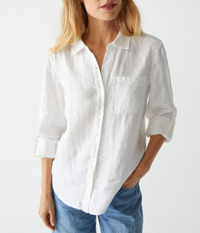 Spencer Linen Button Down Top | White