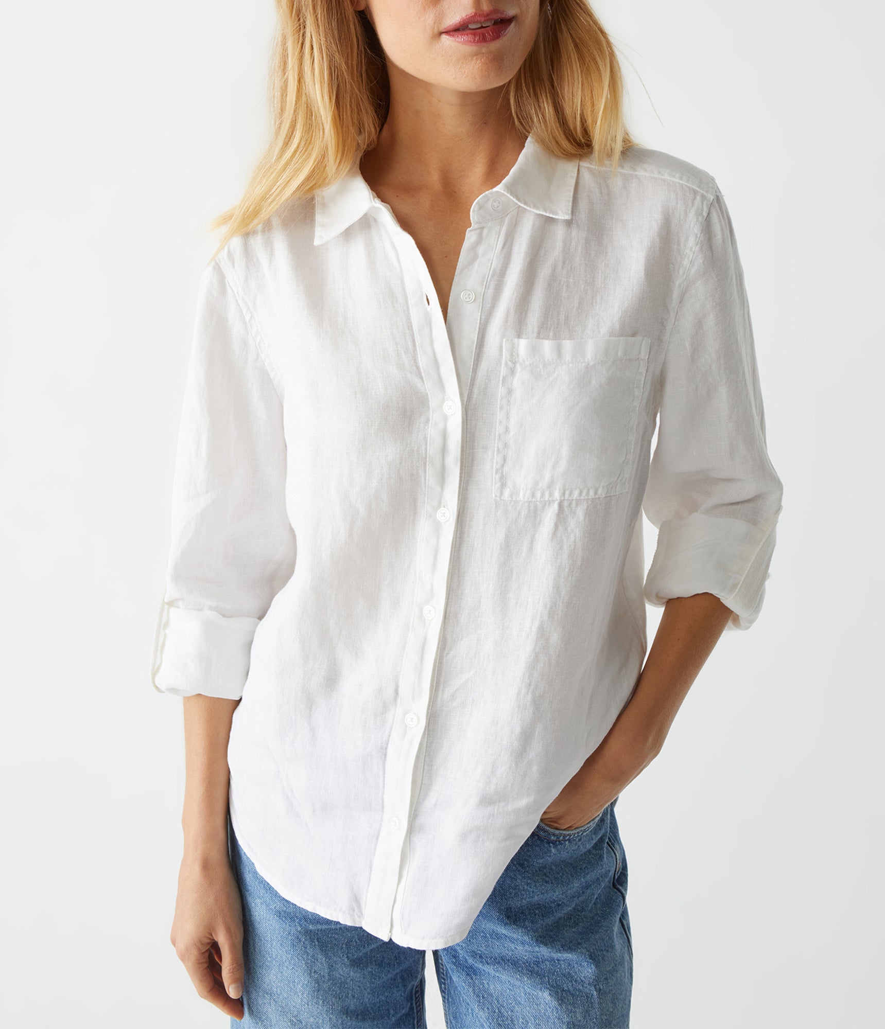 Spencer Linen Button Down Top | White
