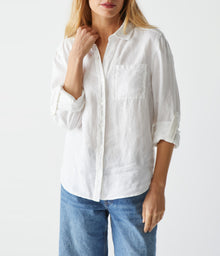 Spencer Linen Button Down Top | White