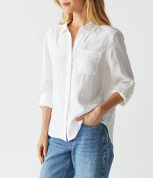 Spencer Linen Button Down Top | White