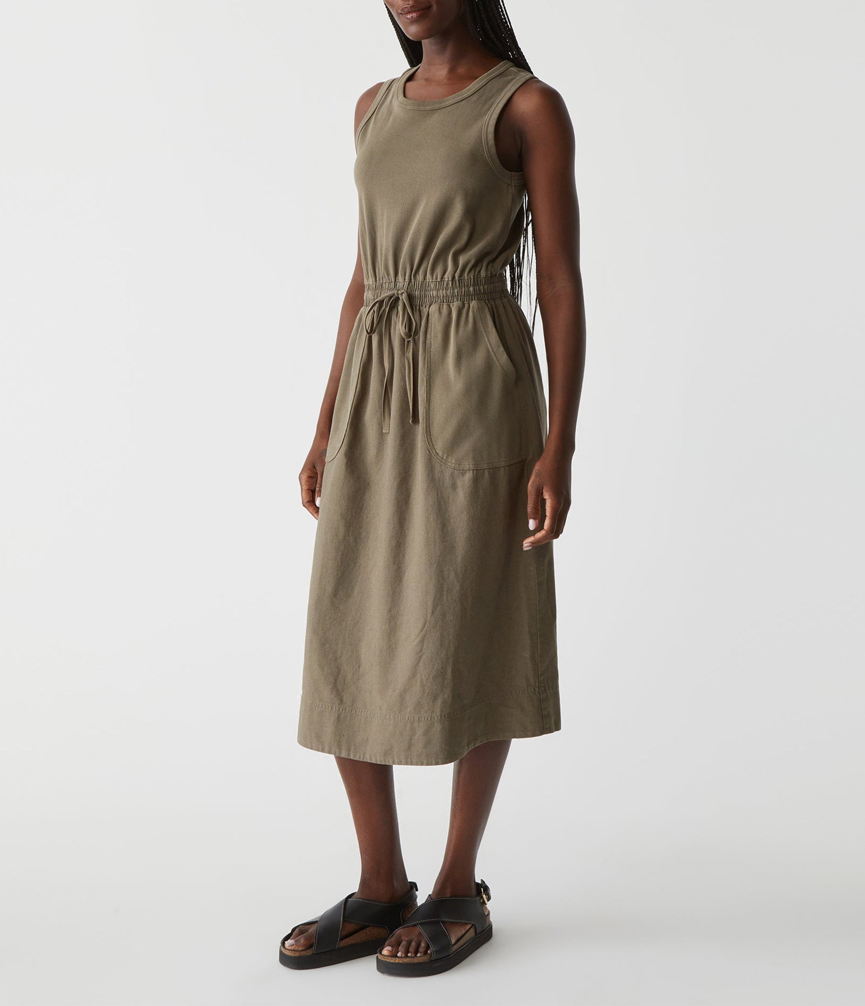 Wilhelmina Mixed Fabric Midi Dress | Camo