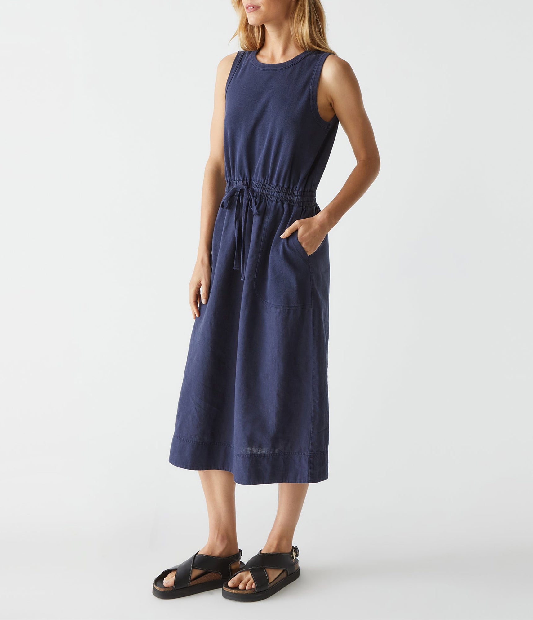Wilhelmina Mixed Fabric Midi Dress | Nocturnal