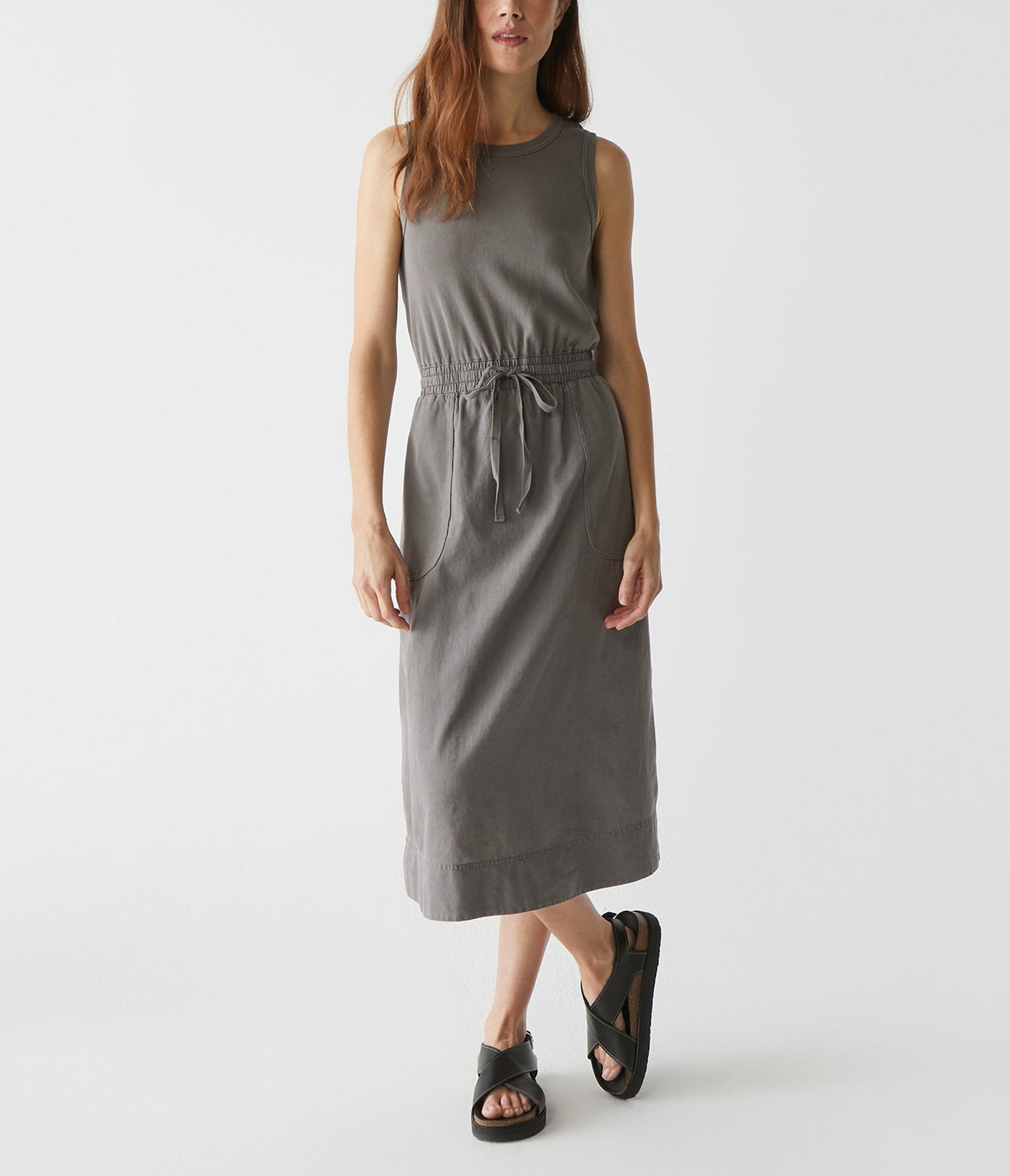 Wilhelmina Mixed Fabric Midi Dress | Oxide