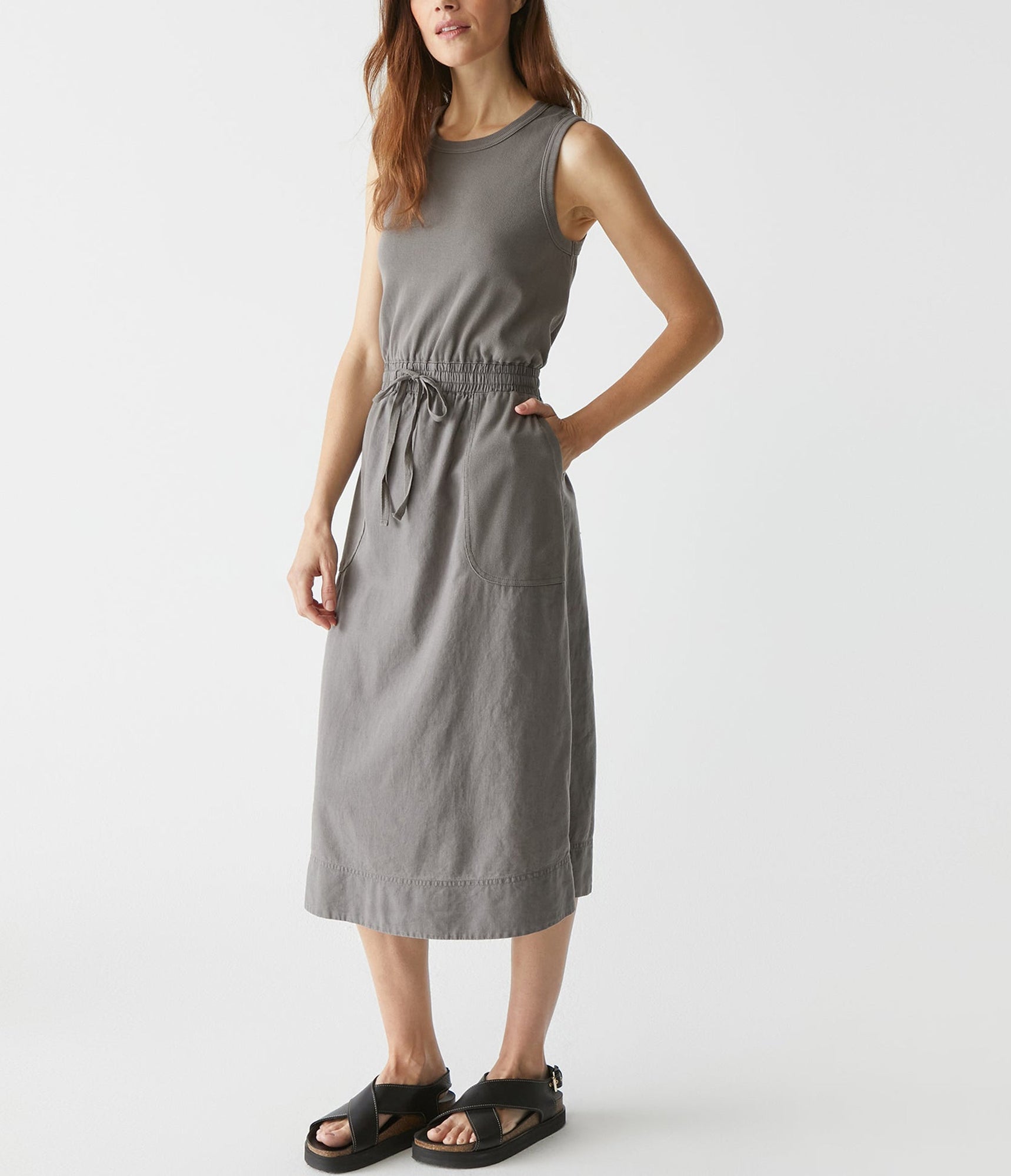 Wilhelmina Mixed Fabric Midi Dress | Oxide