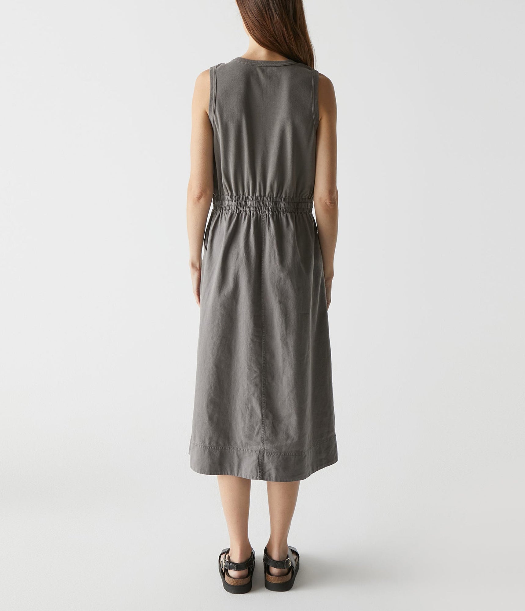 Wilhelmina Mixed Fabric Midi Dress | Oxide
