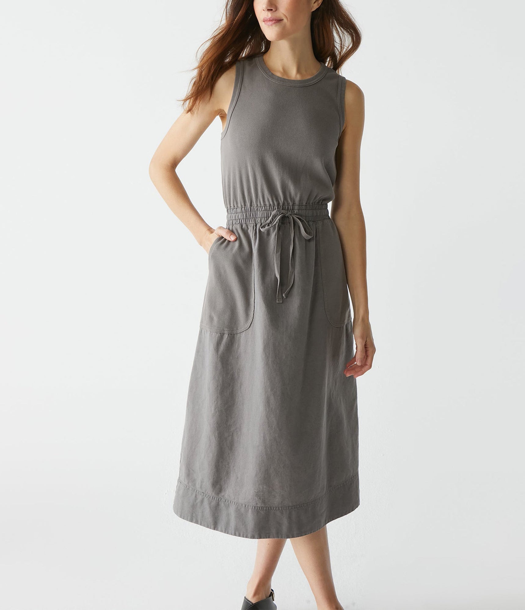 Wilhelmina Mixed Fabric Midi Dress | Oxide