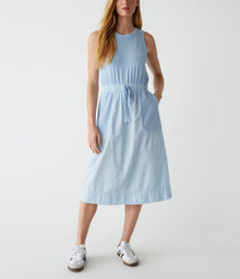 Wilhelmina Mixed Fabric Midi Dress | Water
