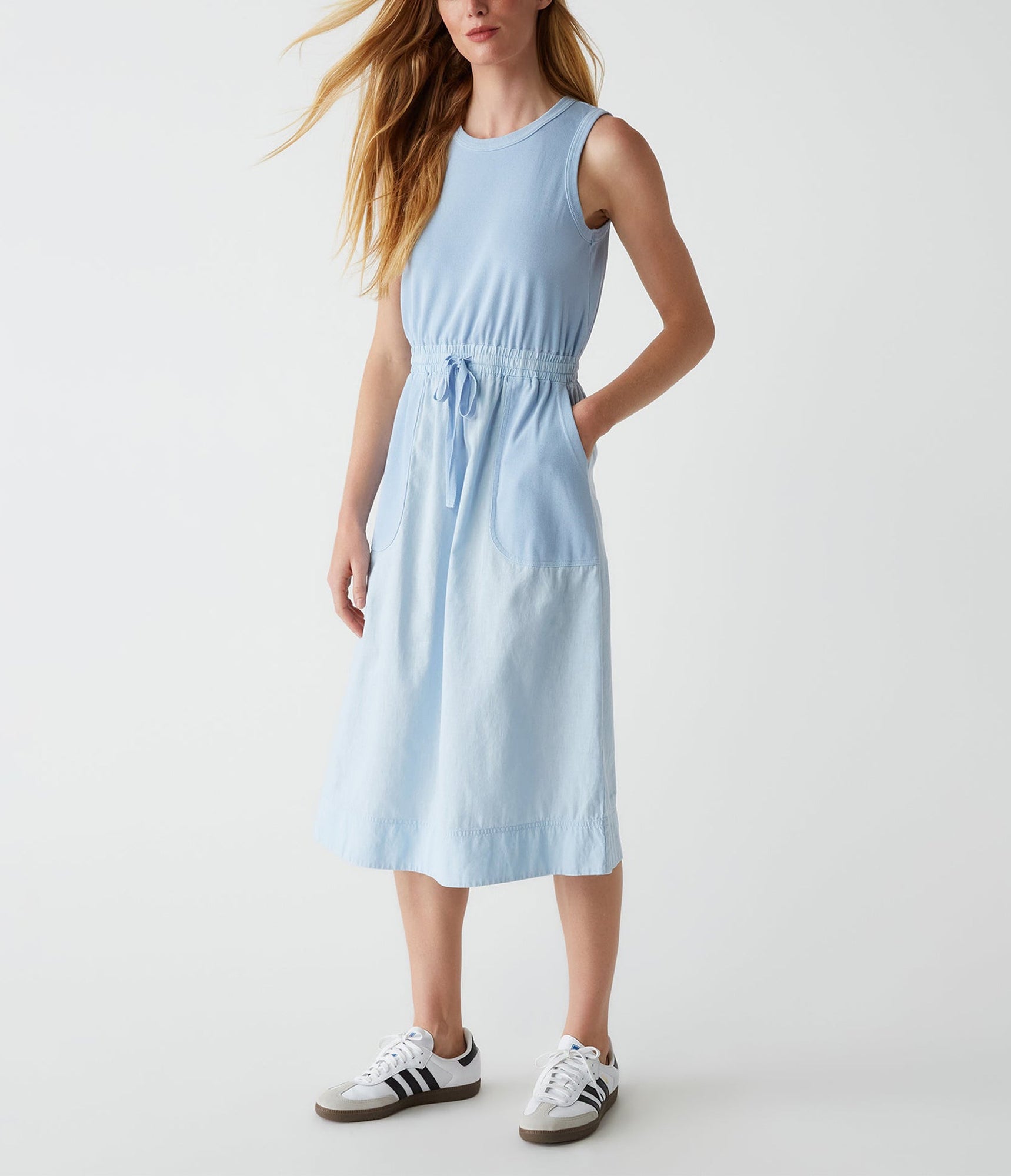 Wilhelmina Mixed Fabric Midi Dress | Water