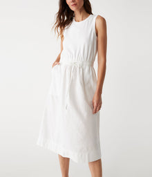 Wilhelmina Mixed Fabric Midi Dress | White