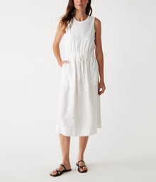 Wilhelmina Mixed Fabric Midi Dress | White