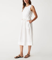 Wilhelmina Mixed Fabric Midi Dress | White