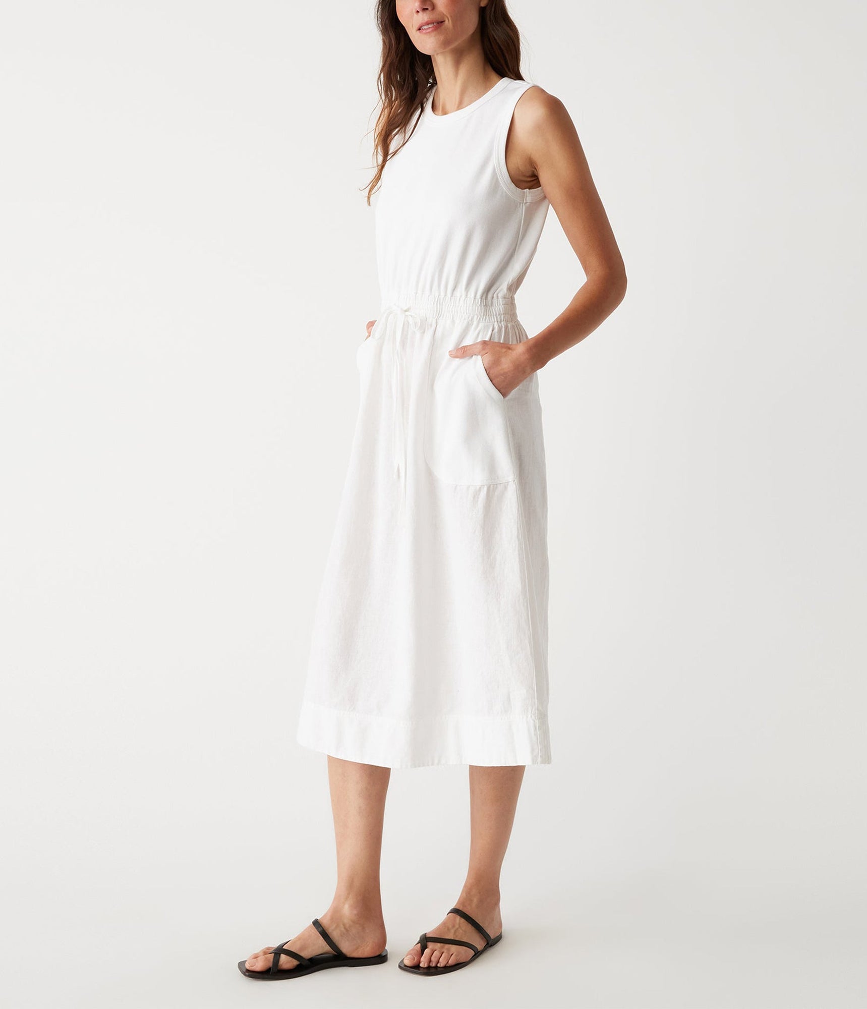 Wilhelmina Mixed Fabric Midi Dress | White