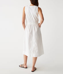 Wilhelmina Mixed Fabric Midi Dress | White
