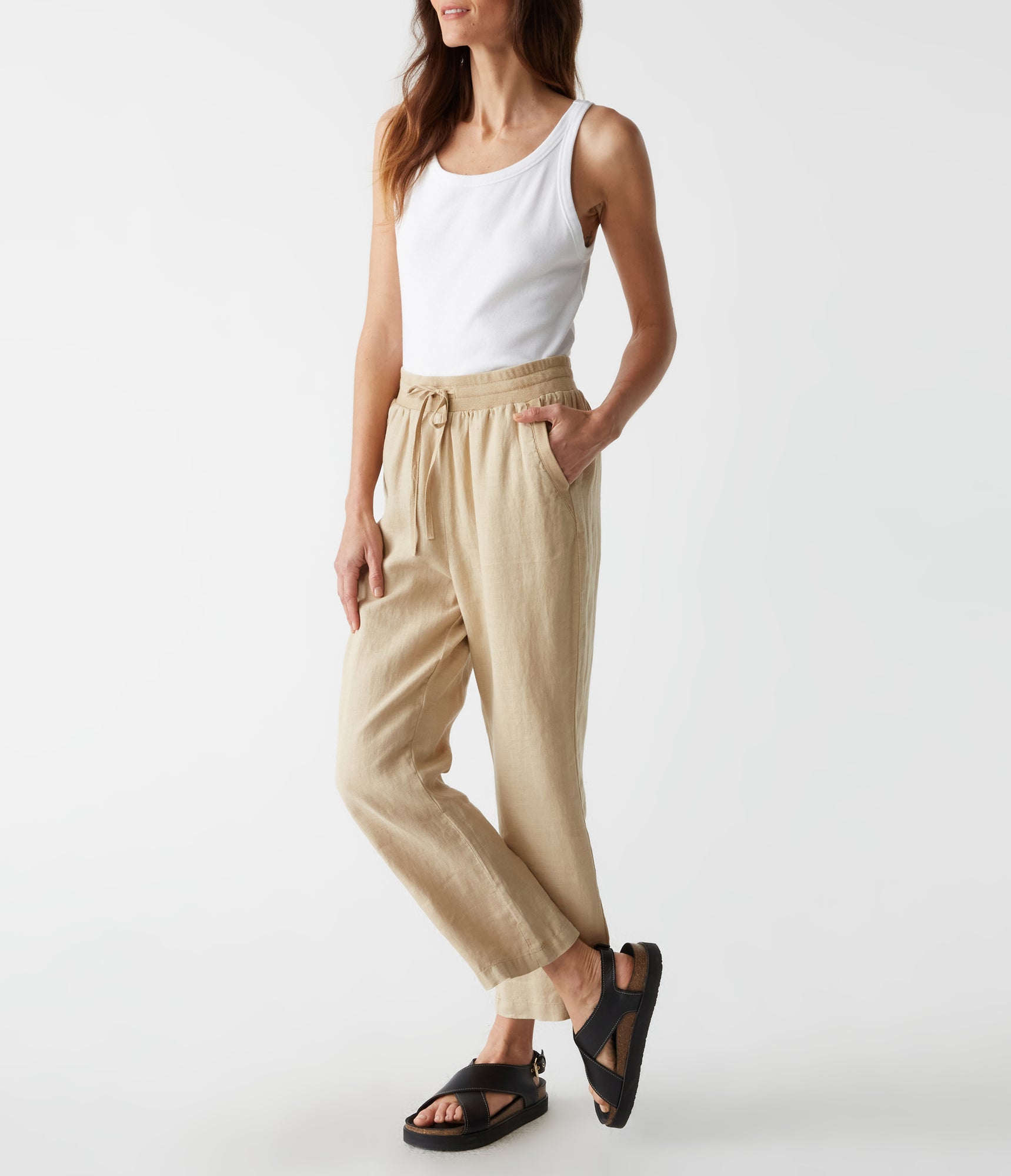 Nolan Pull On Linen Pant | Natural