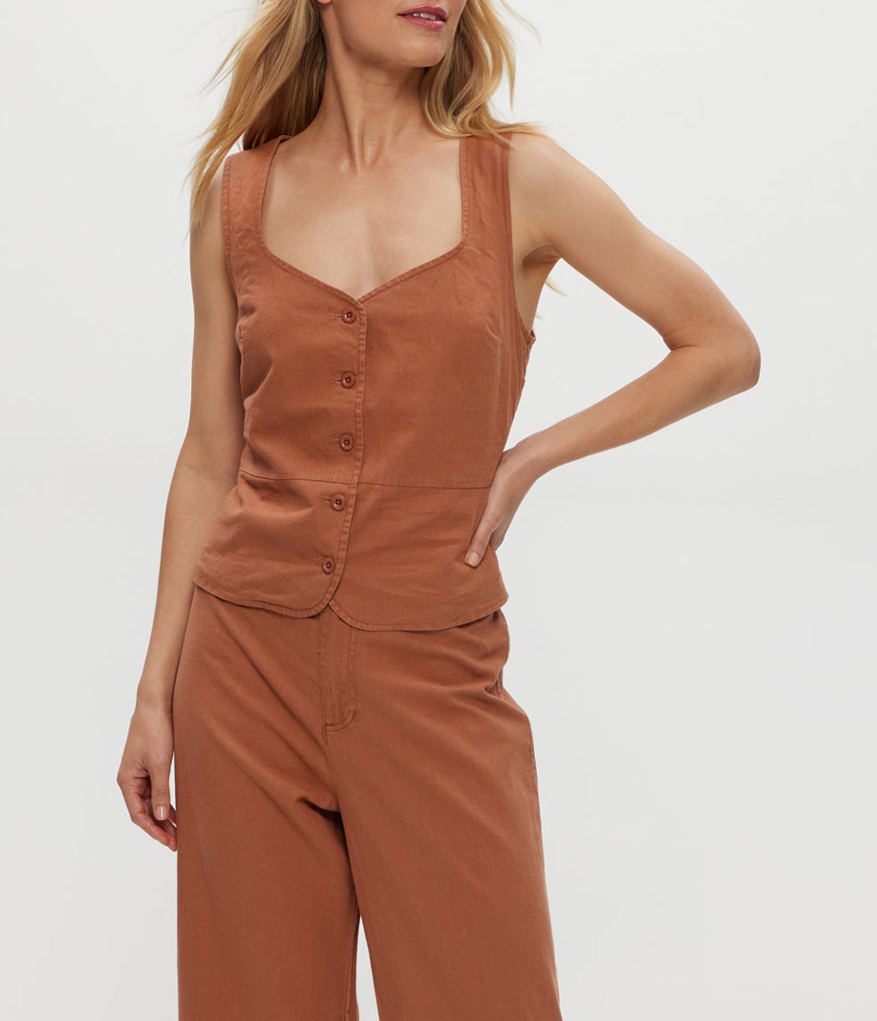Honey Linen Button Up Vest | Terra