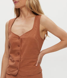 Honey Linen Button Up Vest | Terra