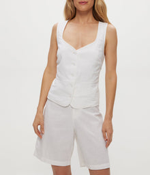 Honey Linen Button Up Vest | White