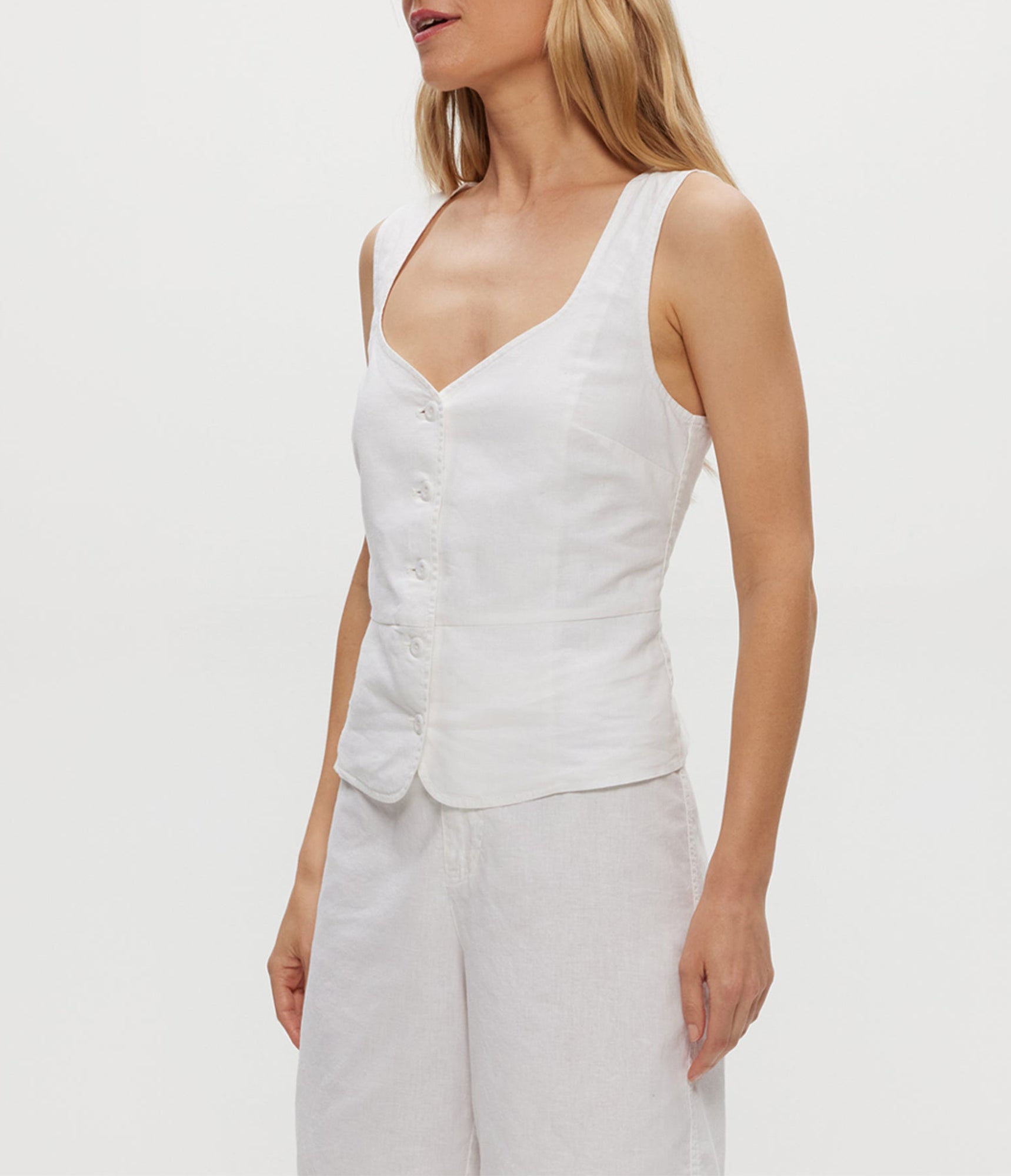 Honey Linen Button Up Vest | White