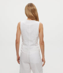 Honey Linen Button Up Vest | White