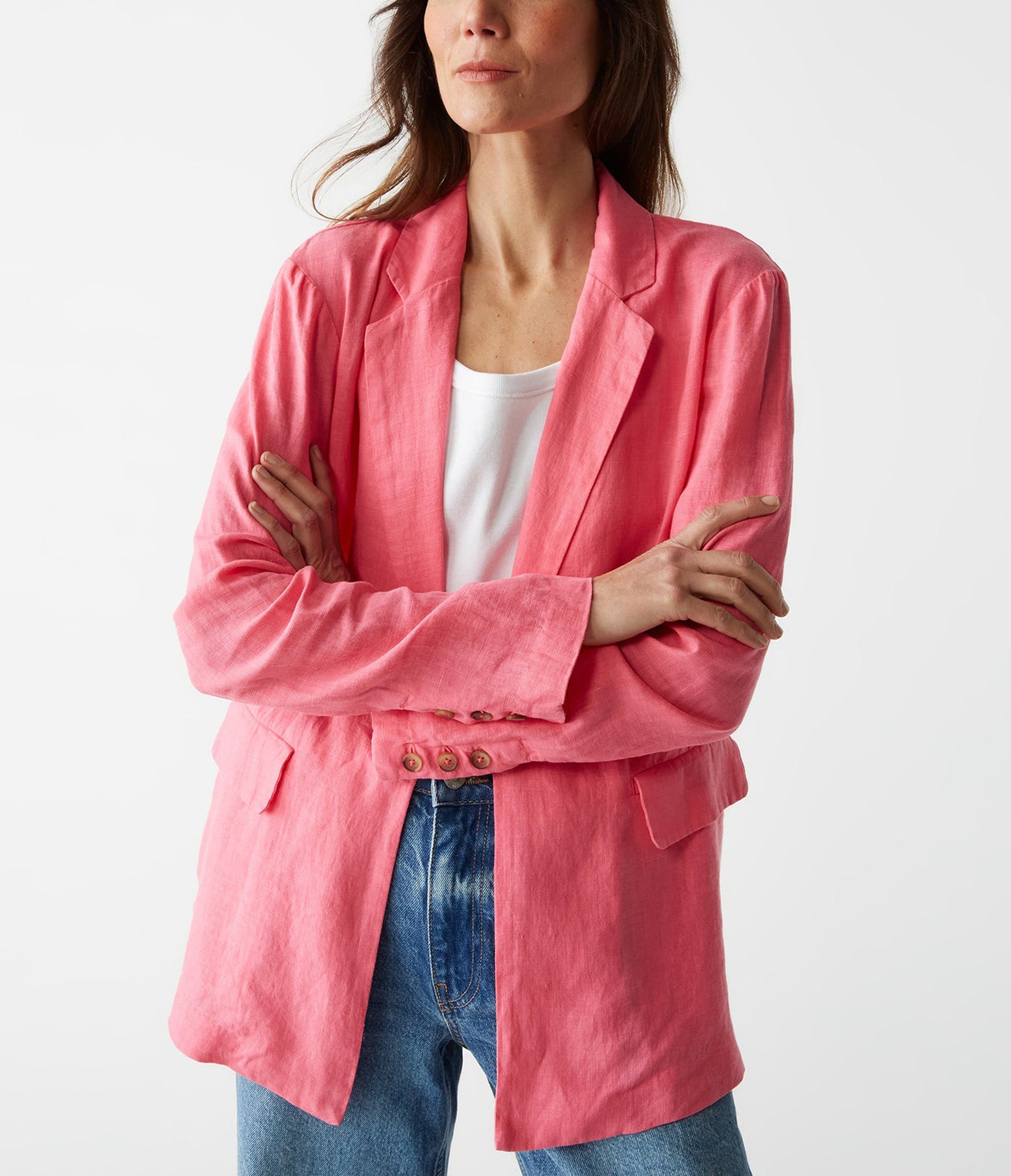 Lottie Linen Blazer | Flamingo