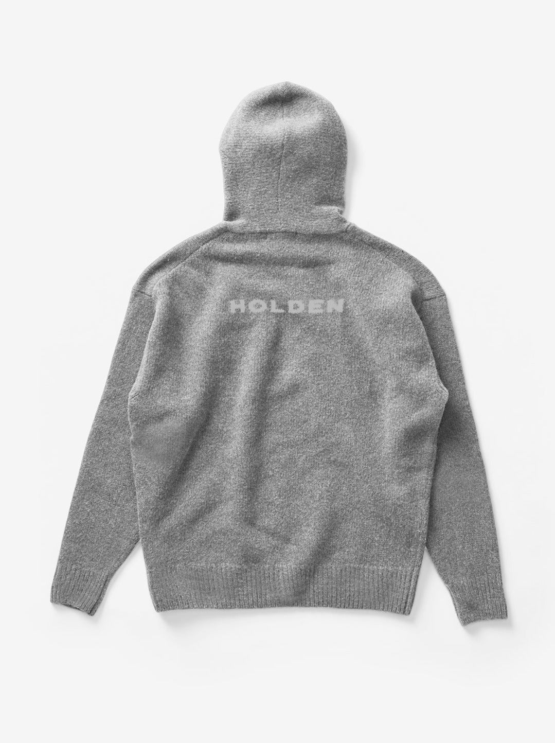 Man WOOL KNIT HOODIE - Heather Gray - flat lay - back