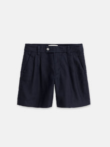Women | Anna Pleated Shorts | Linen Dark Navy