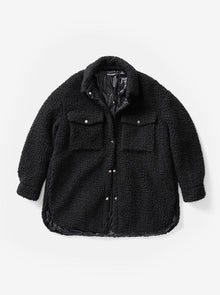 Woman PADDED WOOL SHIRT JACKET - Black - flat lay - front