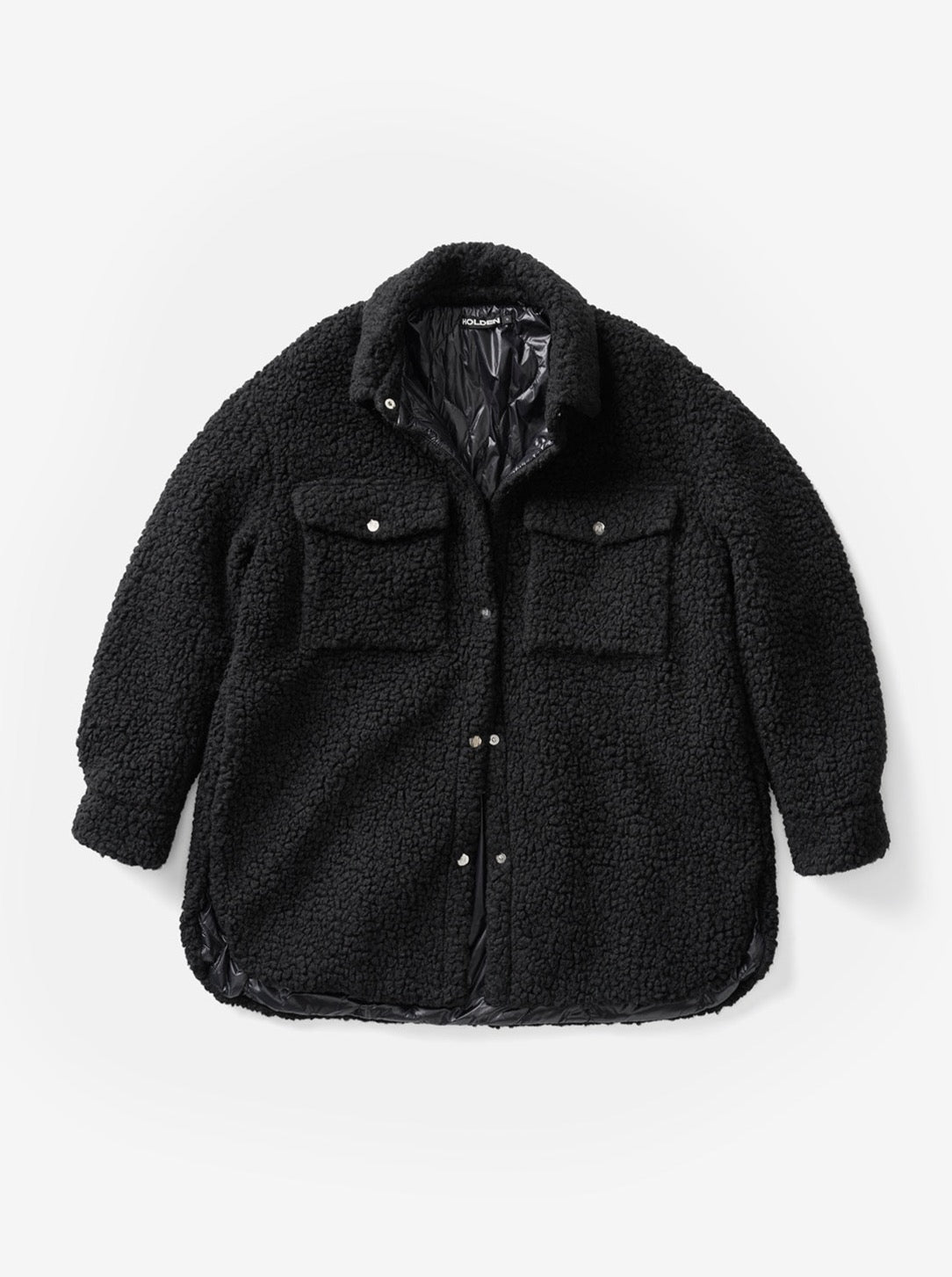 Woman PADDED WOOL SHIRT JACKET - Black - flat lay - front
