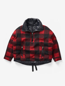 Woman REVERSIBLE WOOL HALF ZIP - Black Plaid - flat lay - front - plaid side