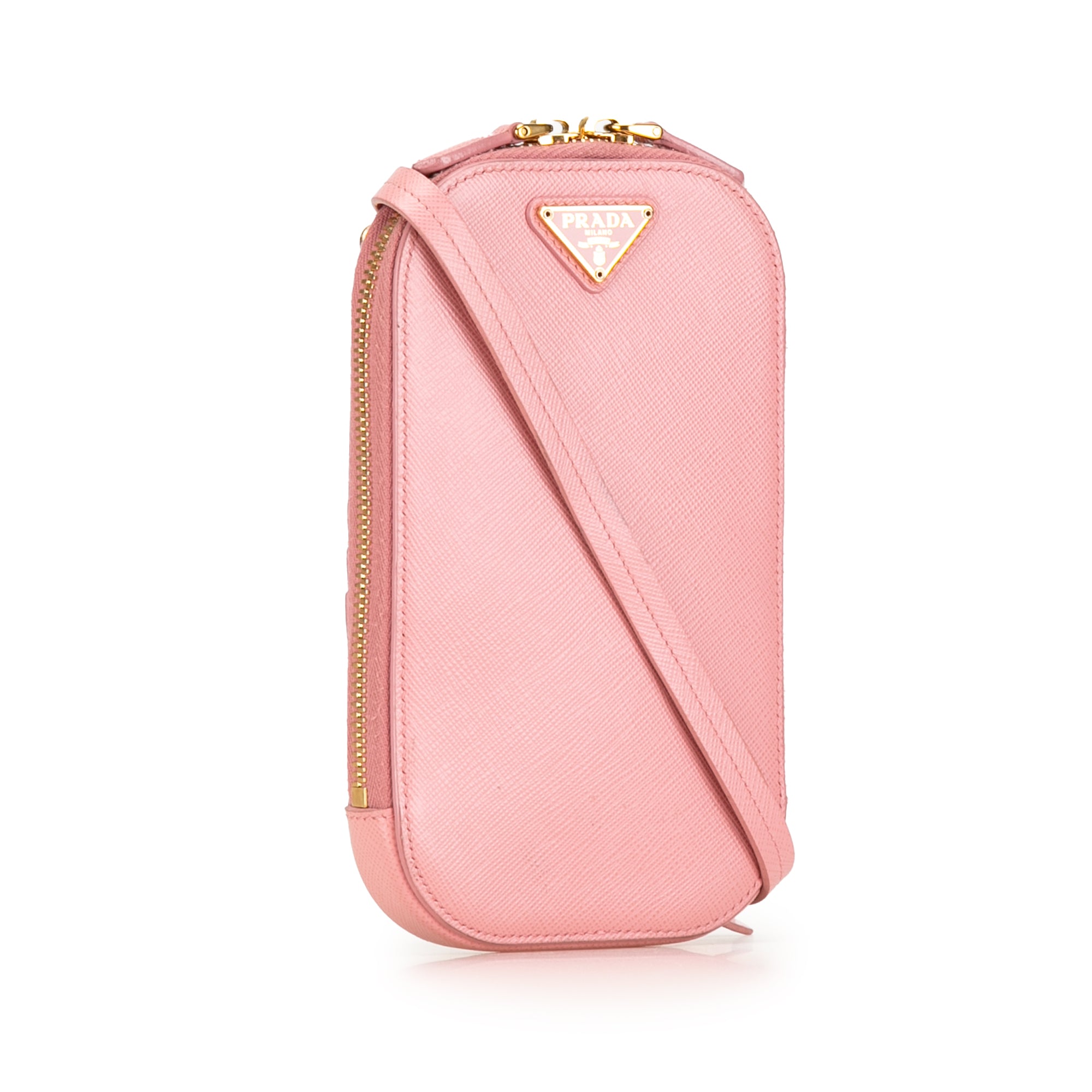 Prada | Pre-Owned Mini Saffiano Crossbody Phone Pouch | Pink
