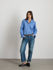 Women | Blake Ruffle Shirt | Cotton Voile Coastal Blue