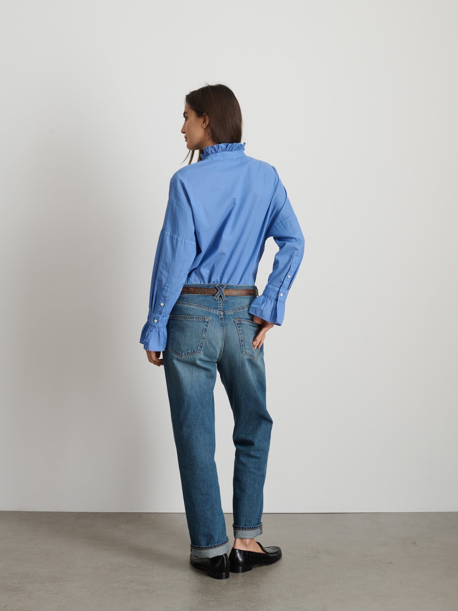 Women | Blake Ruffle Shirt | Cotton Voile Coastal Blue