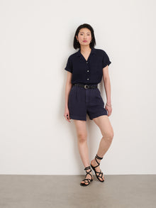 Women | OLD Maddie Camp Shirt | Linen Dark Navy