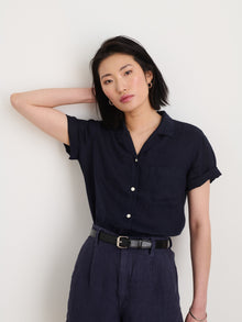 Women | OLD Maddie Camp Shirt | Linen Dark Navy