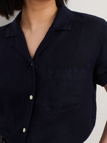 Women | OLD Maddie Camp Shirt | Linen Dark Navy